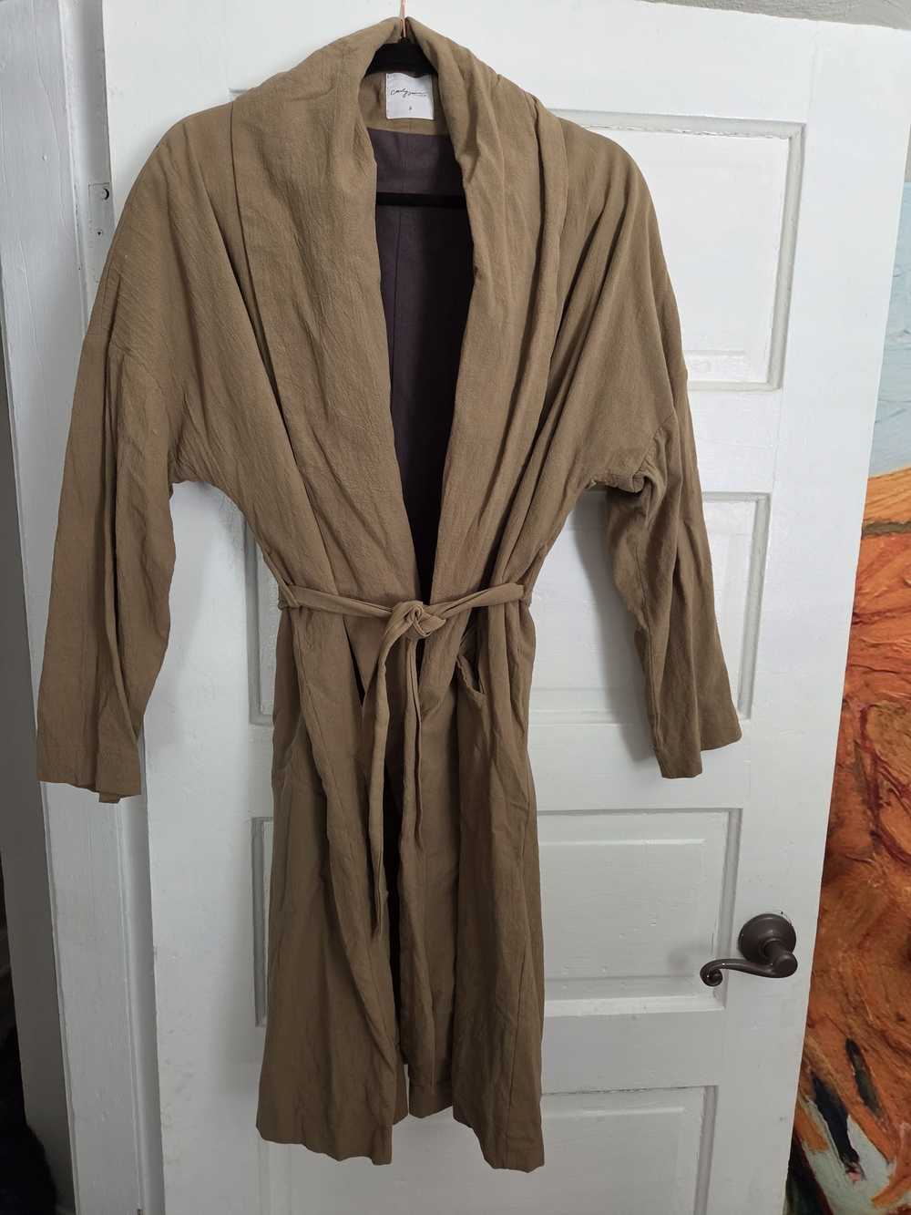 Carly Jean Los Angeles Olive/Tan Wrap Trench with Self-Tie Belt